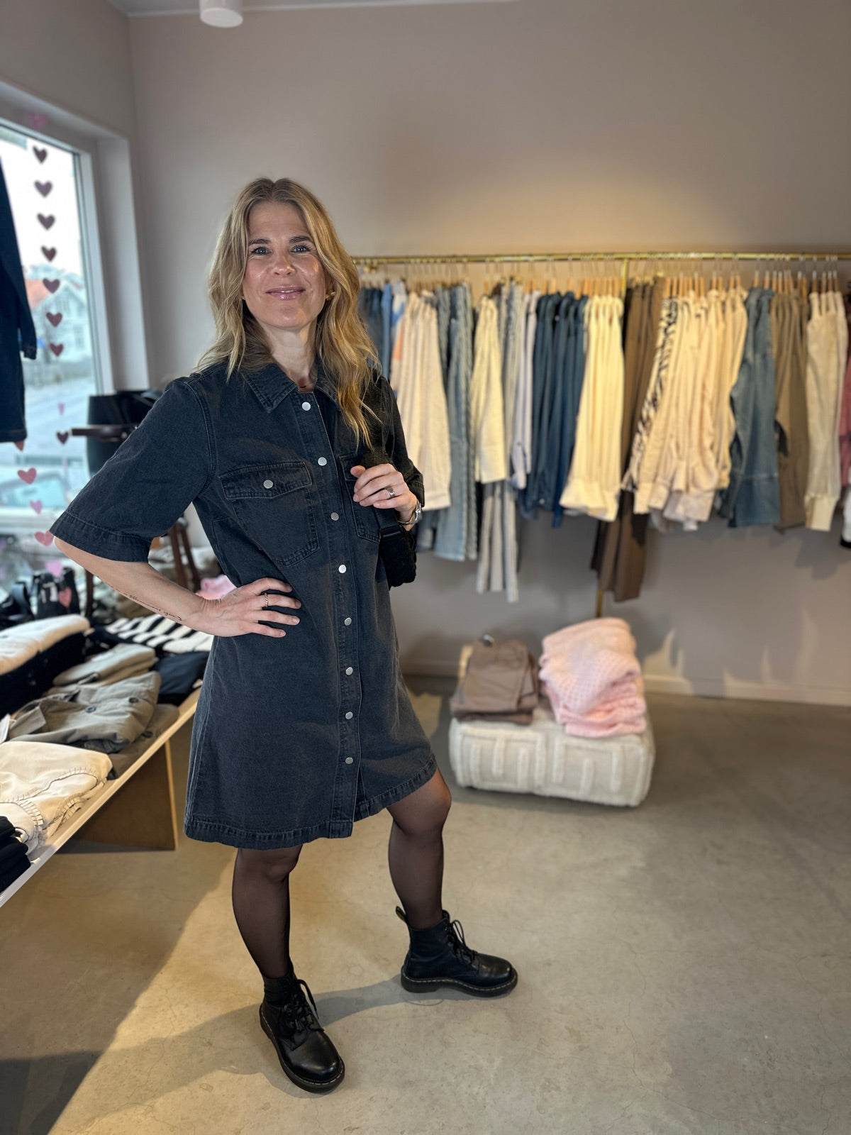 Onlbelle Short Sleeve Button Dress Gua Washed Black