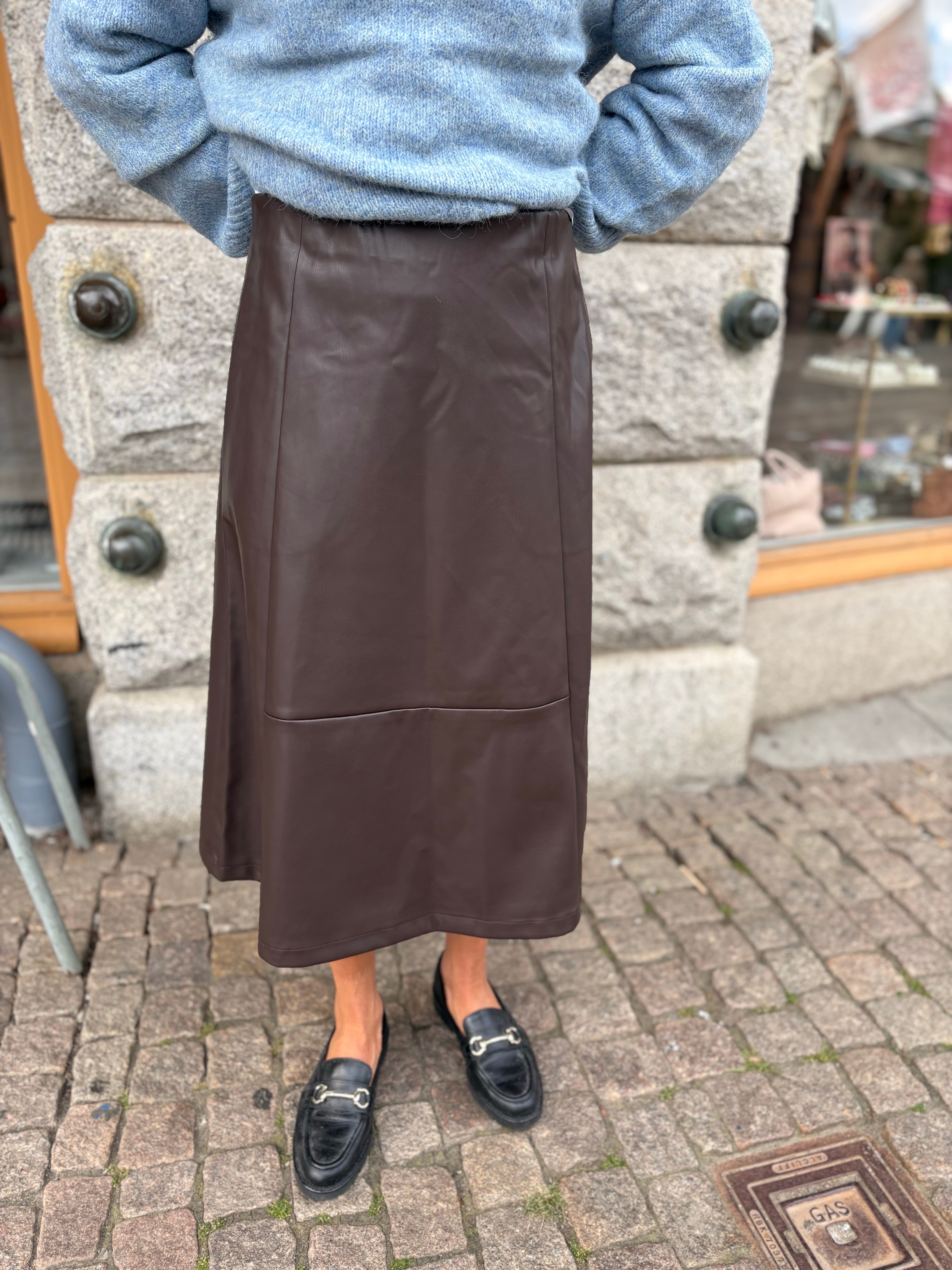 Onlfiby Faux Leather Long Skirt Chocolate Torte