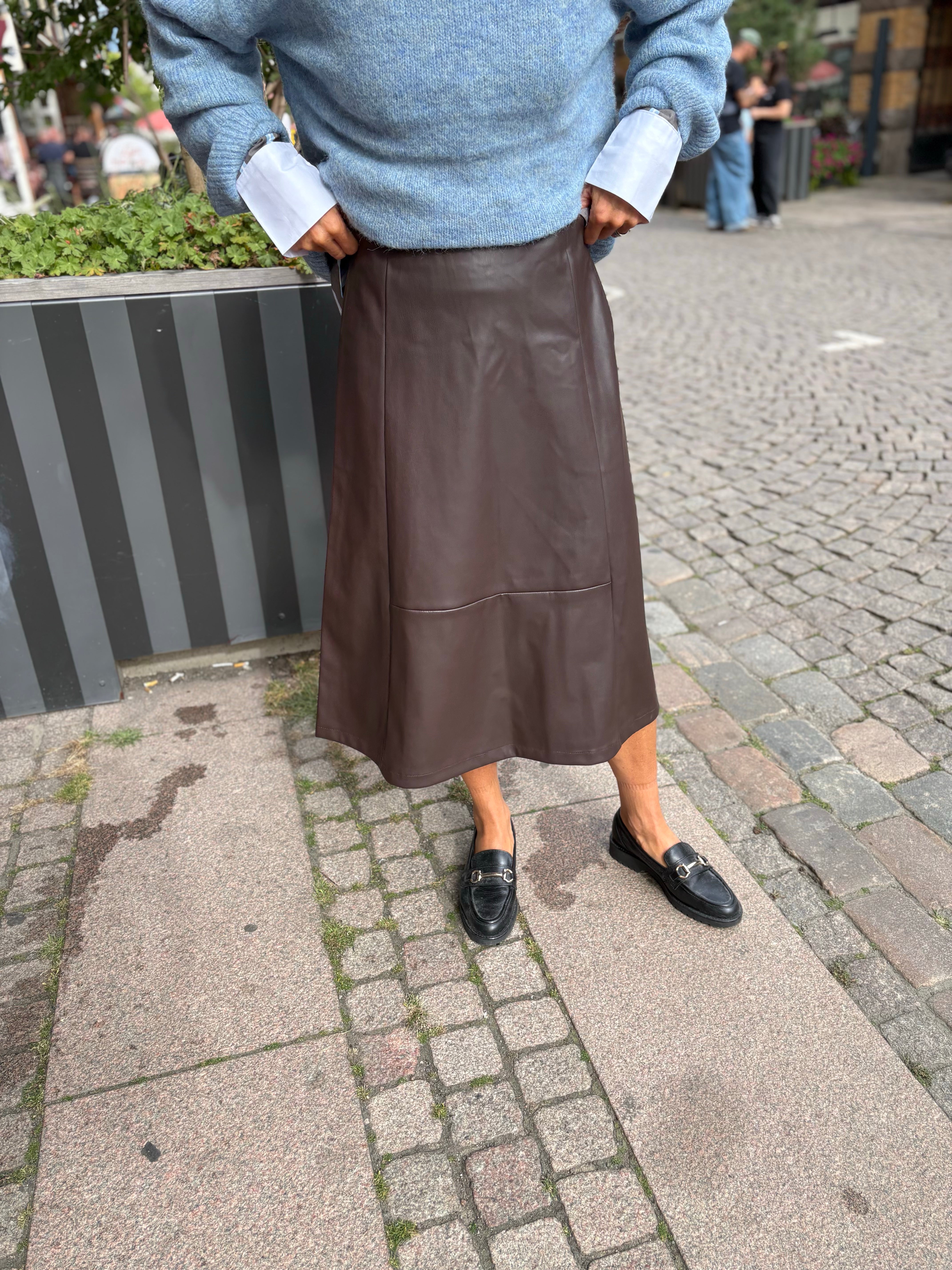 Onlfiby Faux Leather Long Skirt Chocolate Torte