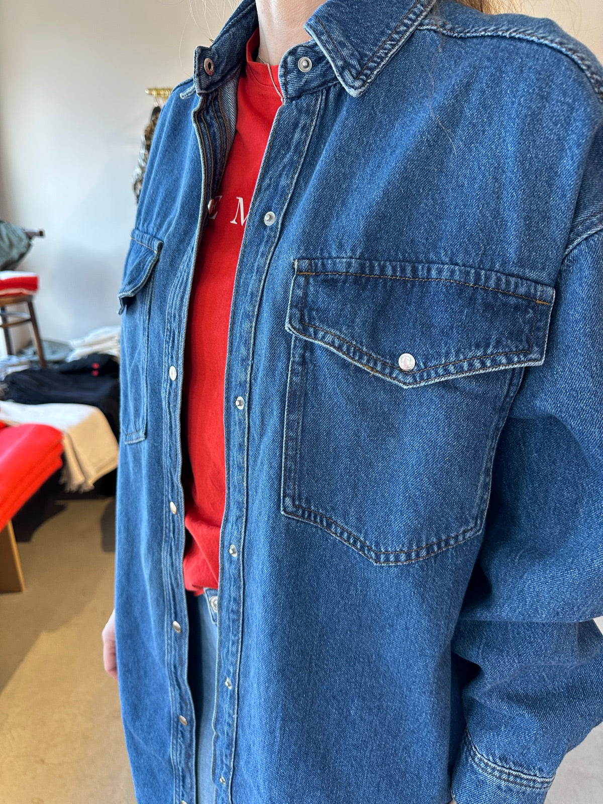 Onlfloyd Long Sleeve Ovs Shirt Azg Medium Blue Denim