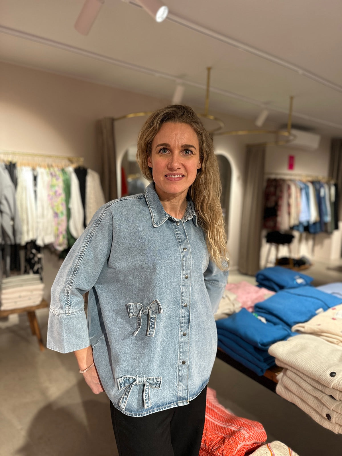 Onlgrace Bow Shirt Cro Light Blue Denim