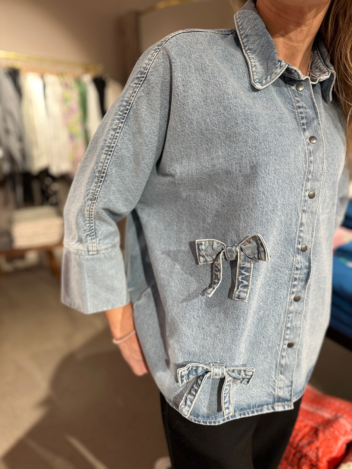 Onlgrace Bow Shirt Cro Light Blue Denim