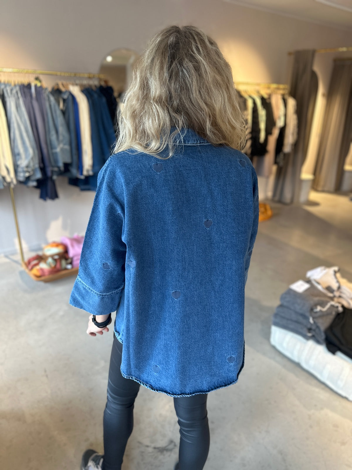 Onlgrace Heart Emb Shirt Medium Blue Denim Heart Emb