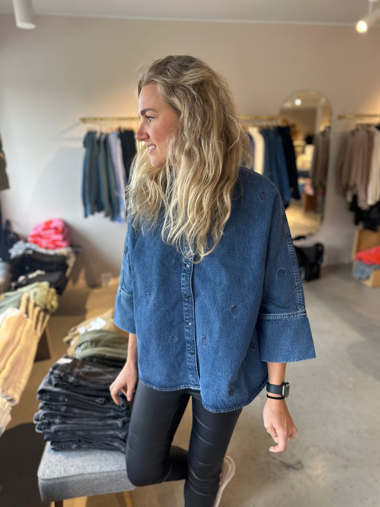 Onlgrace Heart Emb Shirt Medium Blue Denim Heart Emb