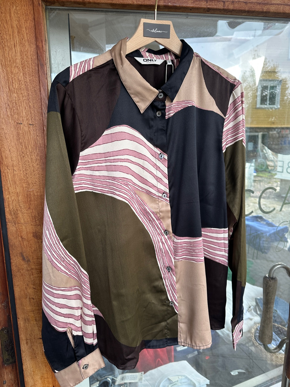 Onljane Life Long Sleeve Shirt Dark Olive Graphic Abstract