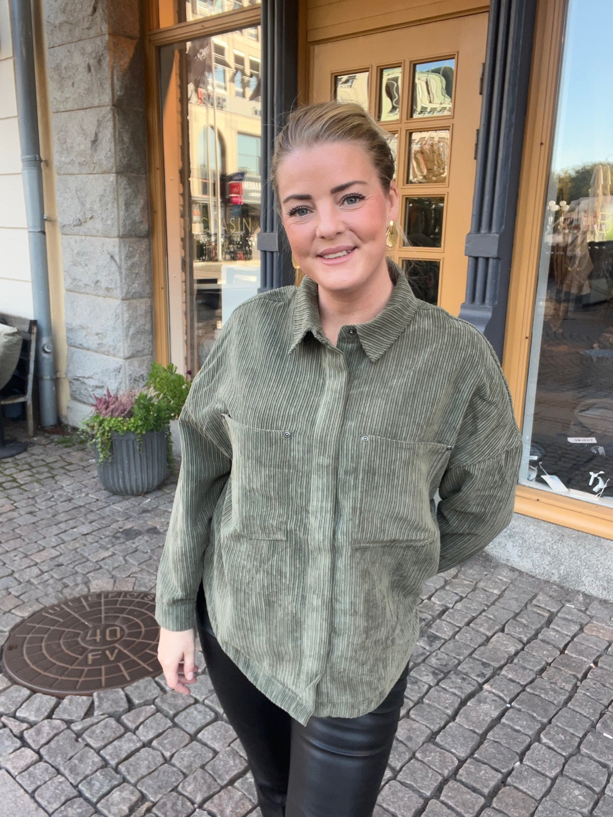 Onljanine Rai Long Sleeve Ovs Cord Shacket Kalamata