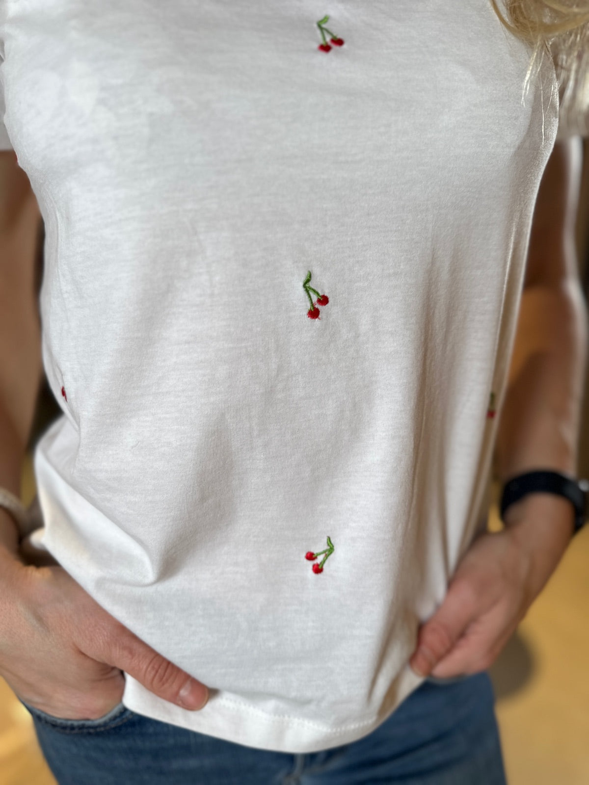 Onlketty Life Short Sleeve O Neck Top Bright White Cherries