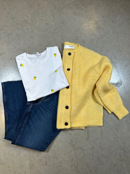 Onlketty Life Short Sleeve O Neck Top Bright White Lemon