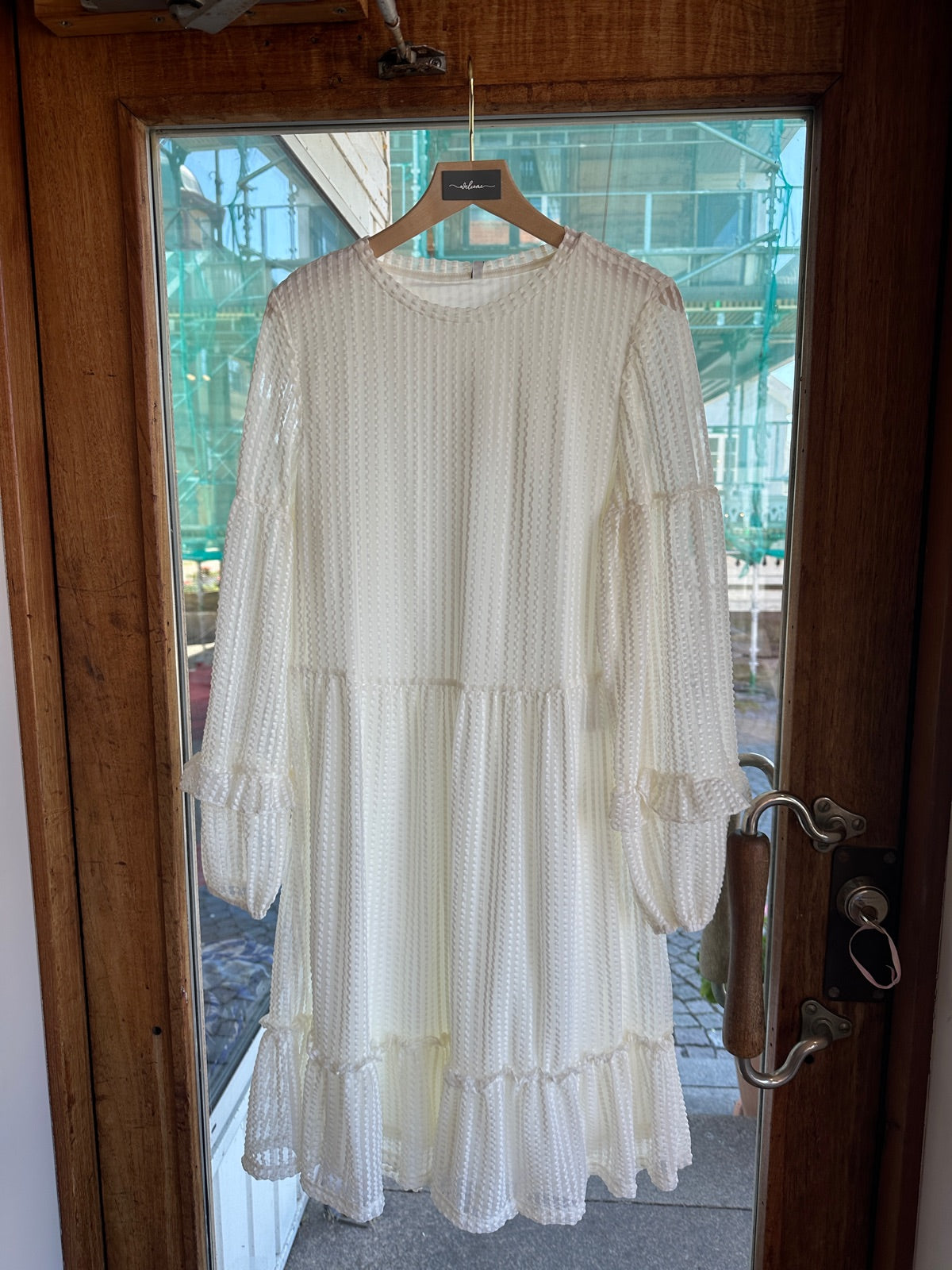 Onlnaja Long Sleeve Baloon Dress Cloud Dancer