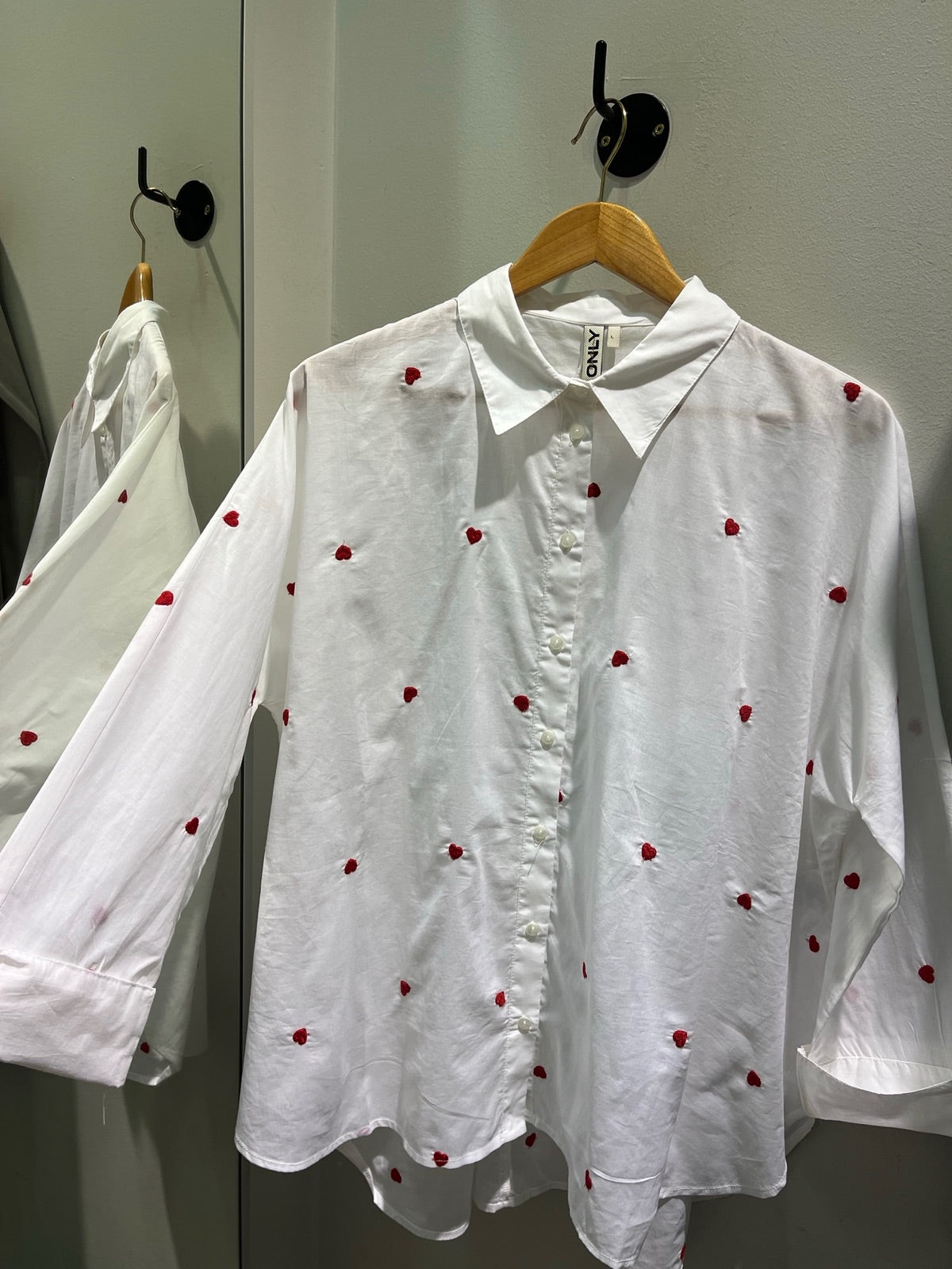 Onlnew Lina Grace Long Sleeve Emb Shirt Bright White Heart