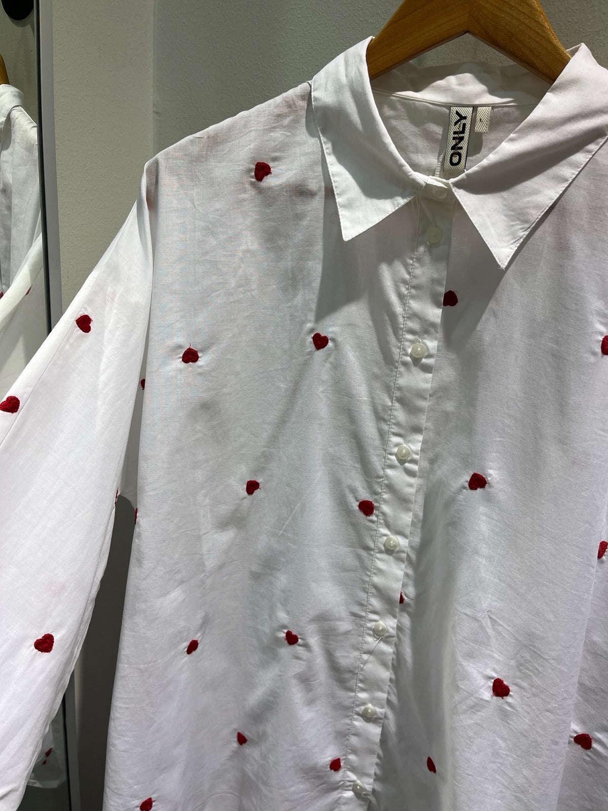 Onlnew Lina Grace Long Sleeve Emb Shirt Bright White Heart