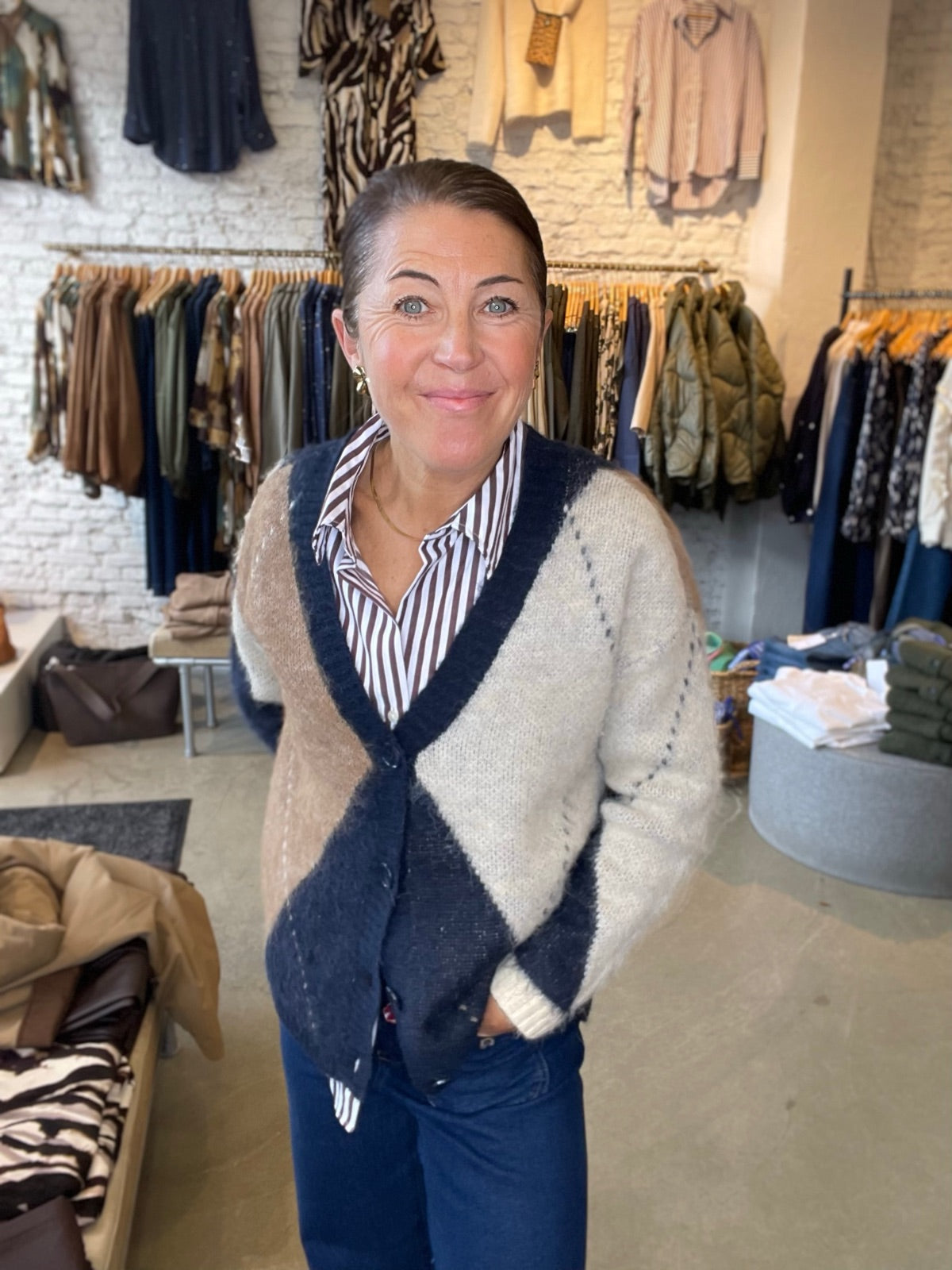 Onlnoeme Jq Long Sleeve Life Cardi V Neck Night Sky Cocoa Crmebiscotti Melange