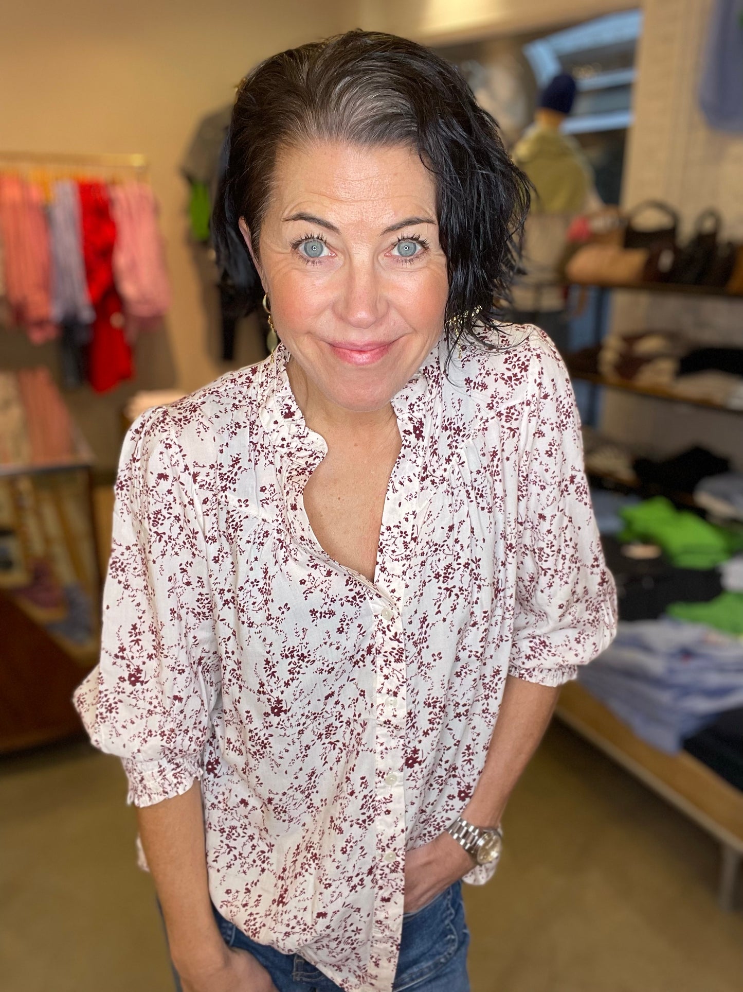 Onlraya Shirt Egret Zinfandel Flower