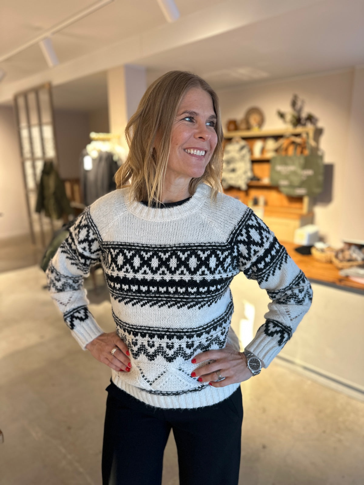 Onlshirly Life Long Sleeve Jq O Neck Birch Black