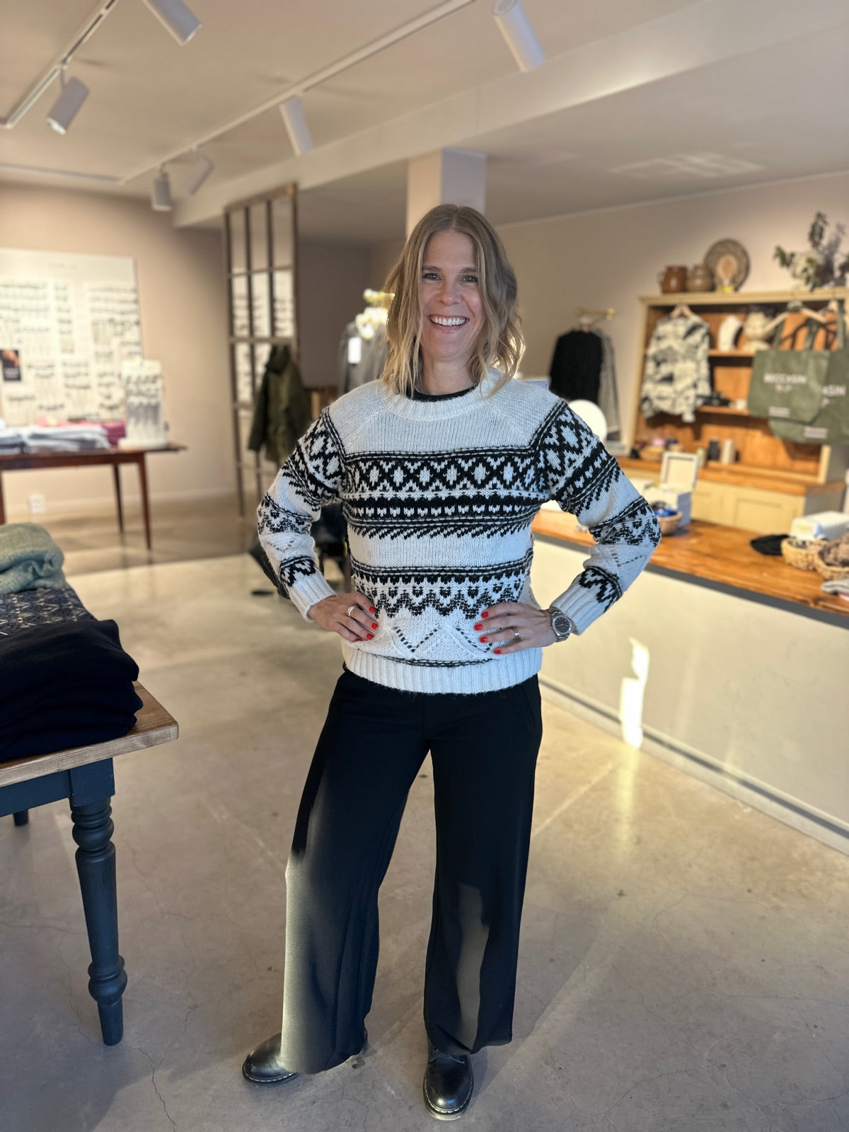 Onlshirly Life Long Sleeve Jq O Neck Birch Black