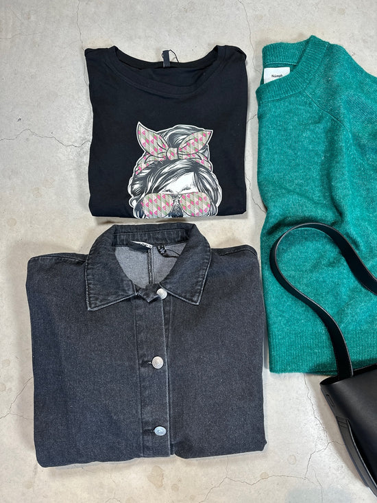 Onlstella Life Short Sleeve Skull Top Black Skull Loden Green