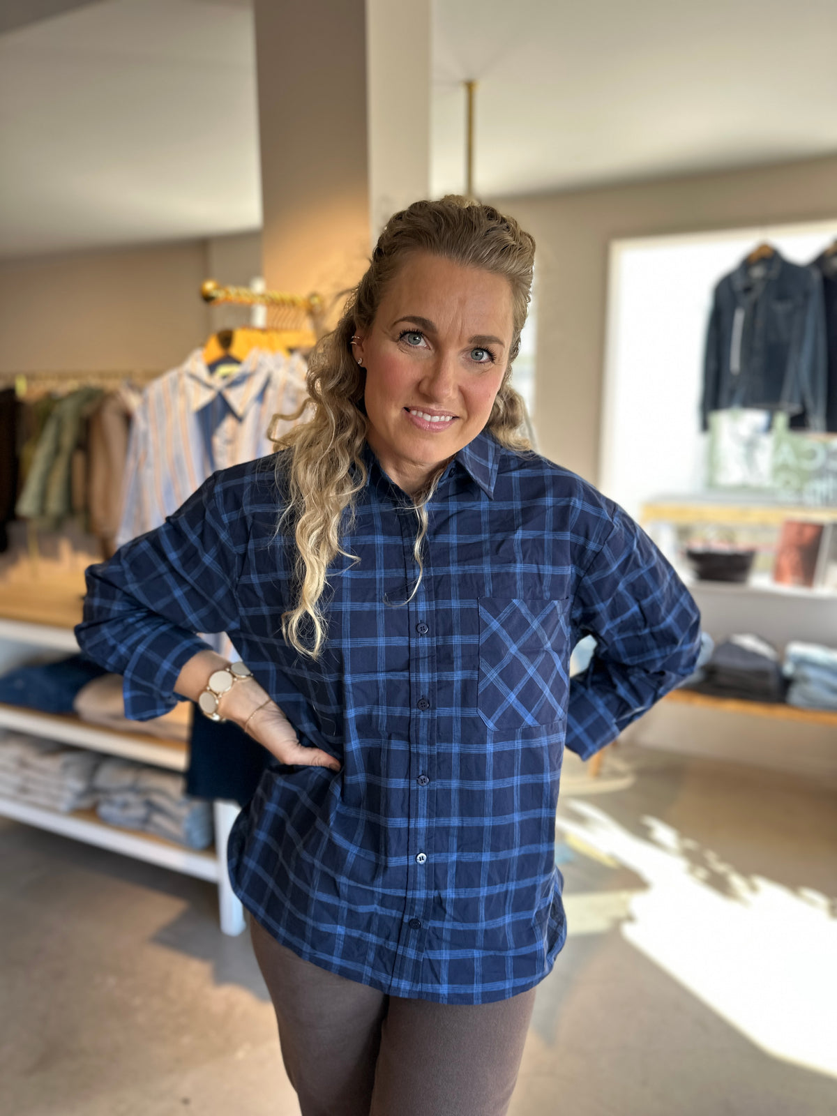 Onltea Long Sleeve Shirt Night Sky Tea Check