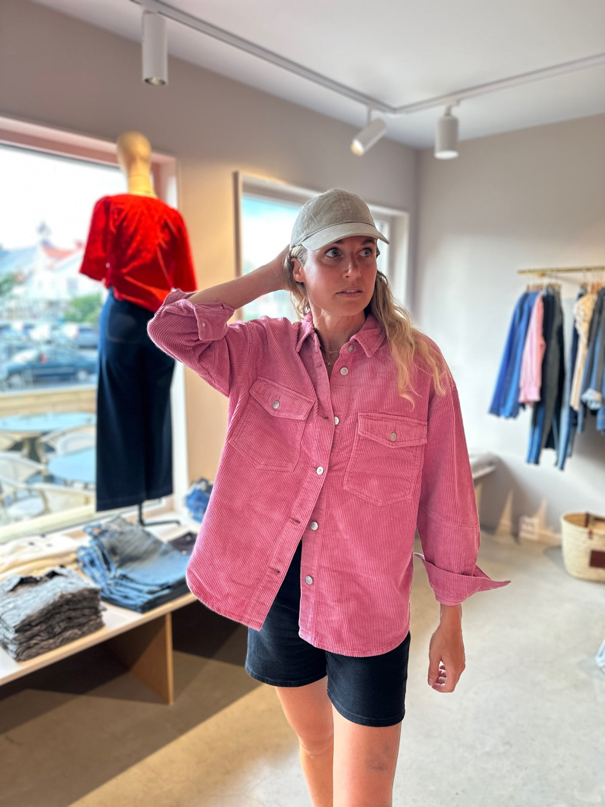 Onltiggy Long Sleeve Cord Shacket Heather Rose