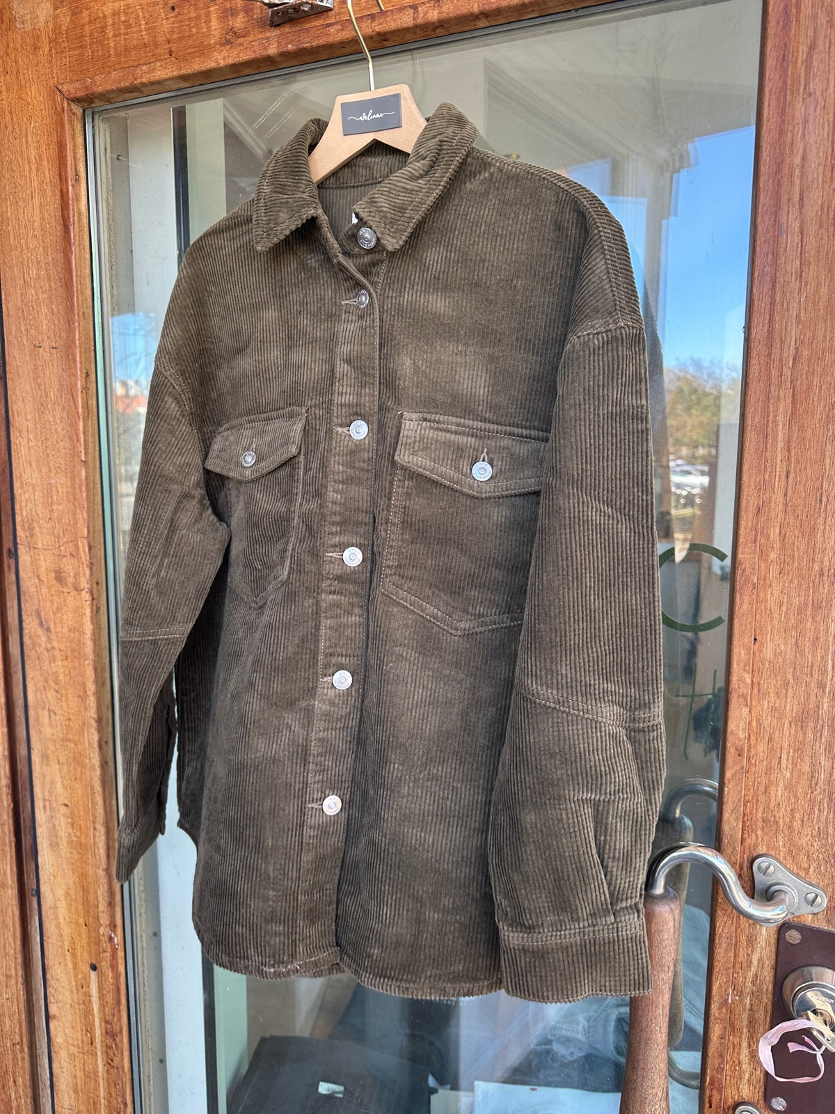 Onltiggy Long Sleeve Cord Shacket Stone Gray