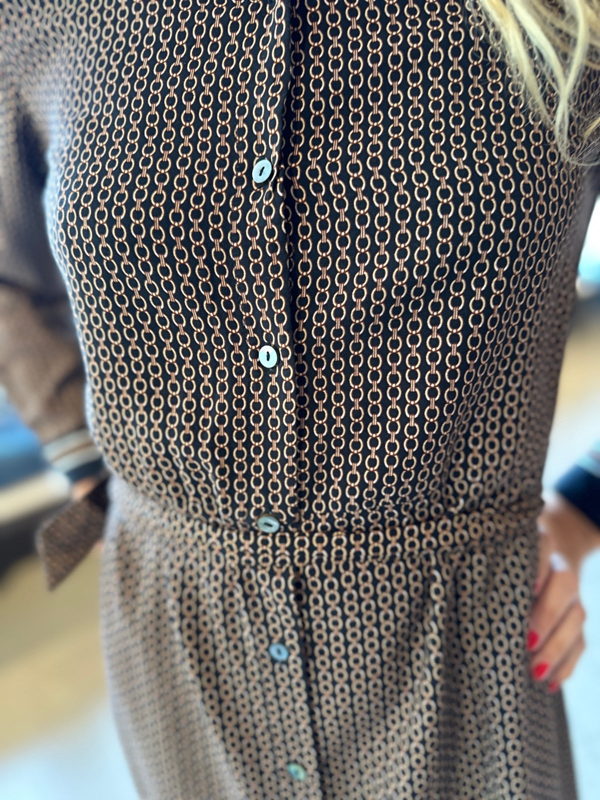 Onlveda Border Long Sleeve Long Dress Black Border Chain