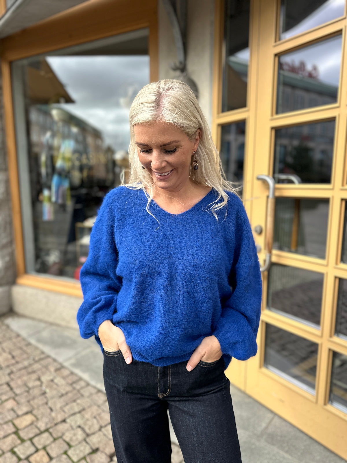 Pcallie Long Sleeve V Neck Knit Mwa Bluing Melange