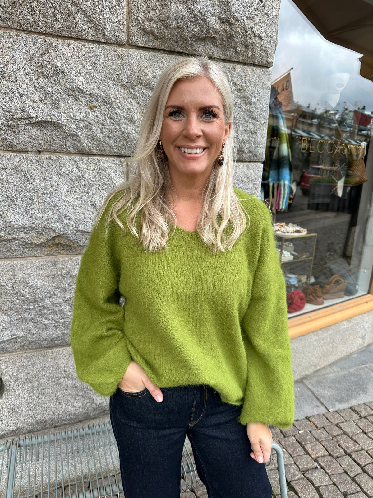 Pcallie Long Sleeve V Neck Knit Mwa Woodbine Melange