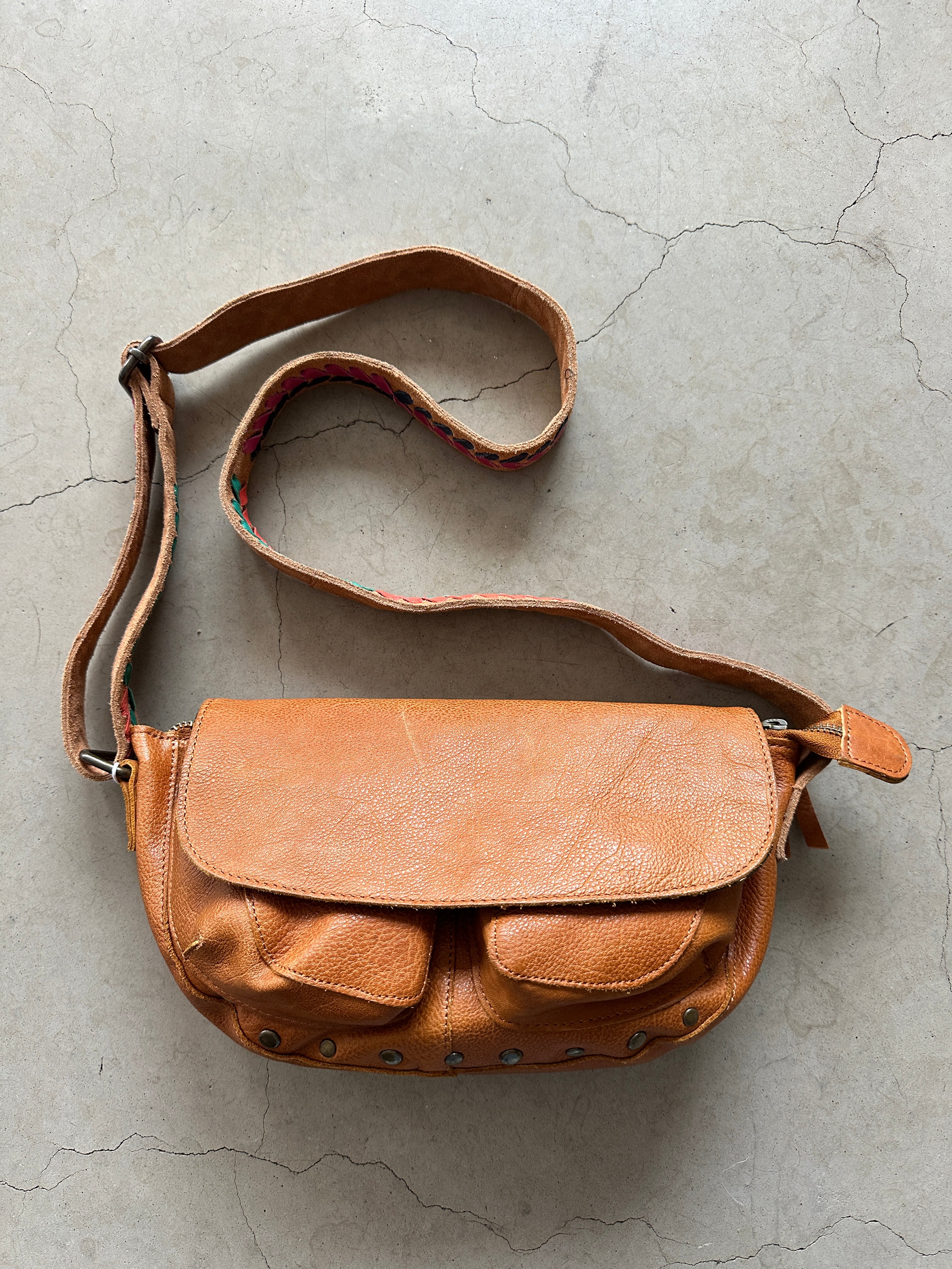 Pcbenna Leather Crossbody Cognac Braided Strap