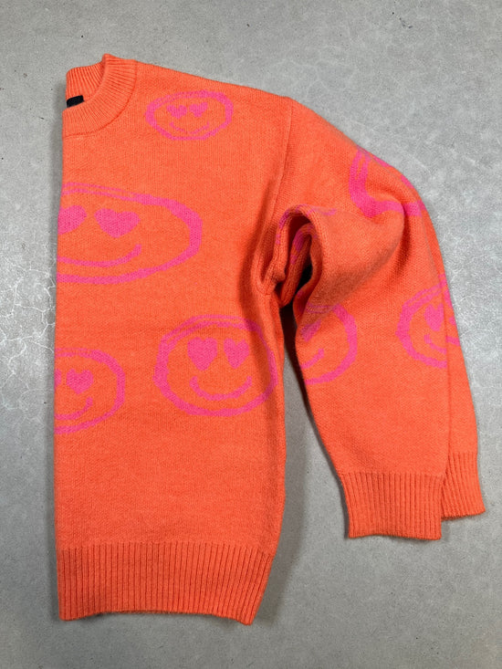 Pcdanni Long Sleeve Loose Knit Nasturtium Hot Pink Smiley