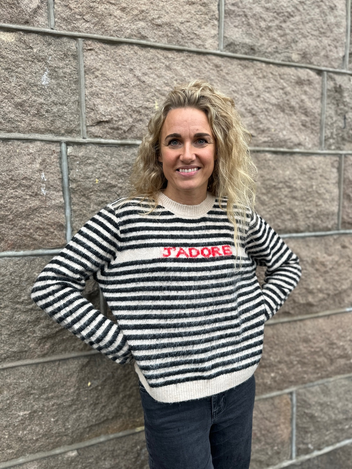 Pcjada Long Sleeve O Neck Knit Birch Black  Jadore Text