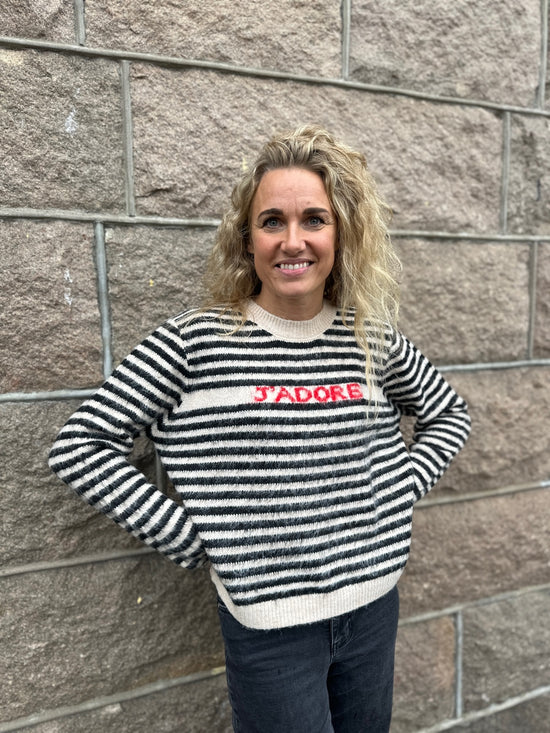 Pcjada Long Sleeve O Neck Knit Birch Black  Jadore Text