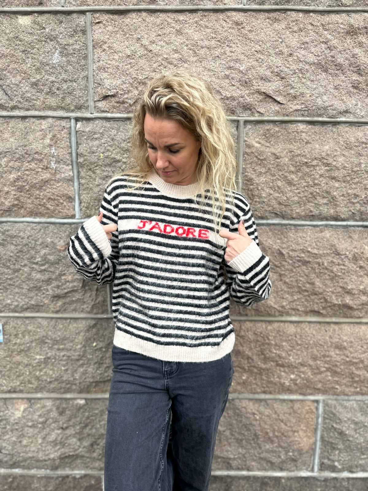 Pcjada Long Sleeve O Neck Knit Birch Black  Jadore Text