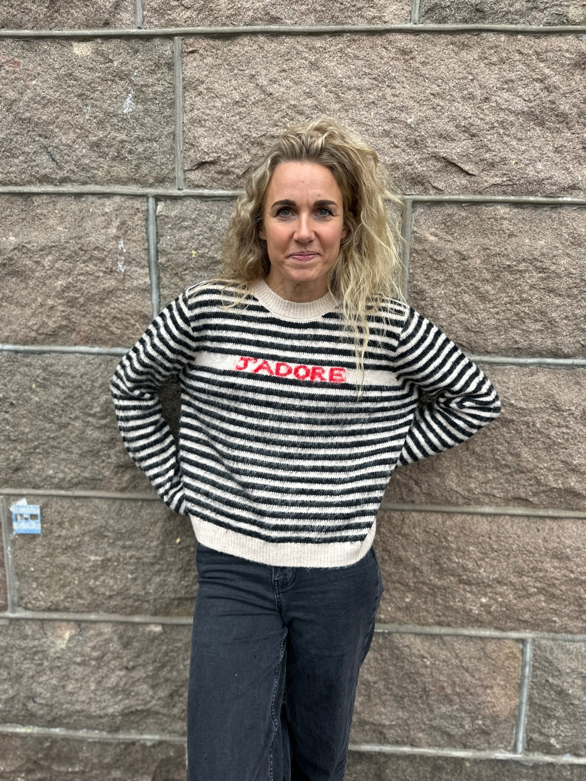 Pcjada Long Sleeve O Neck Knit Birch Black  Jadore Text