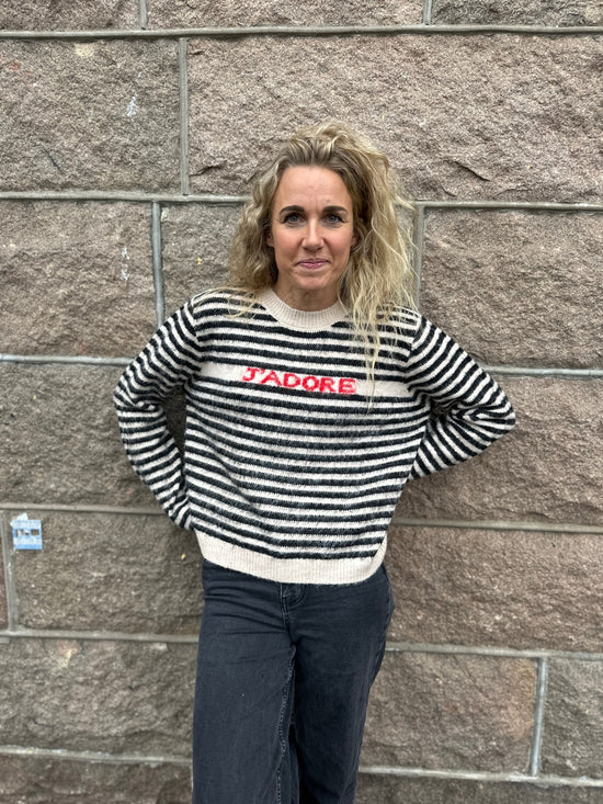 Pcjada Long Sleeve O Neck Knit Birch Black  Jadore Text