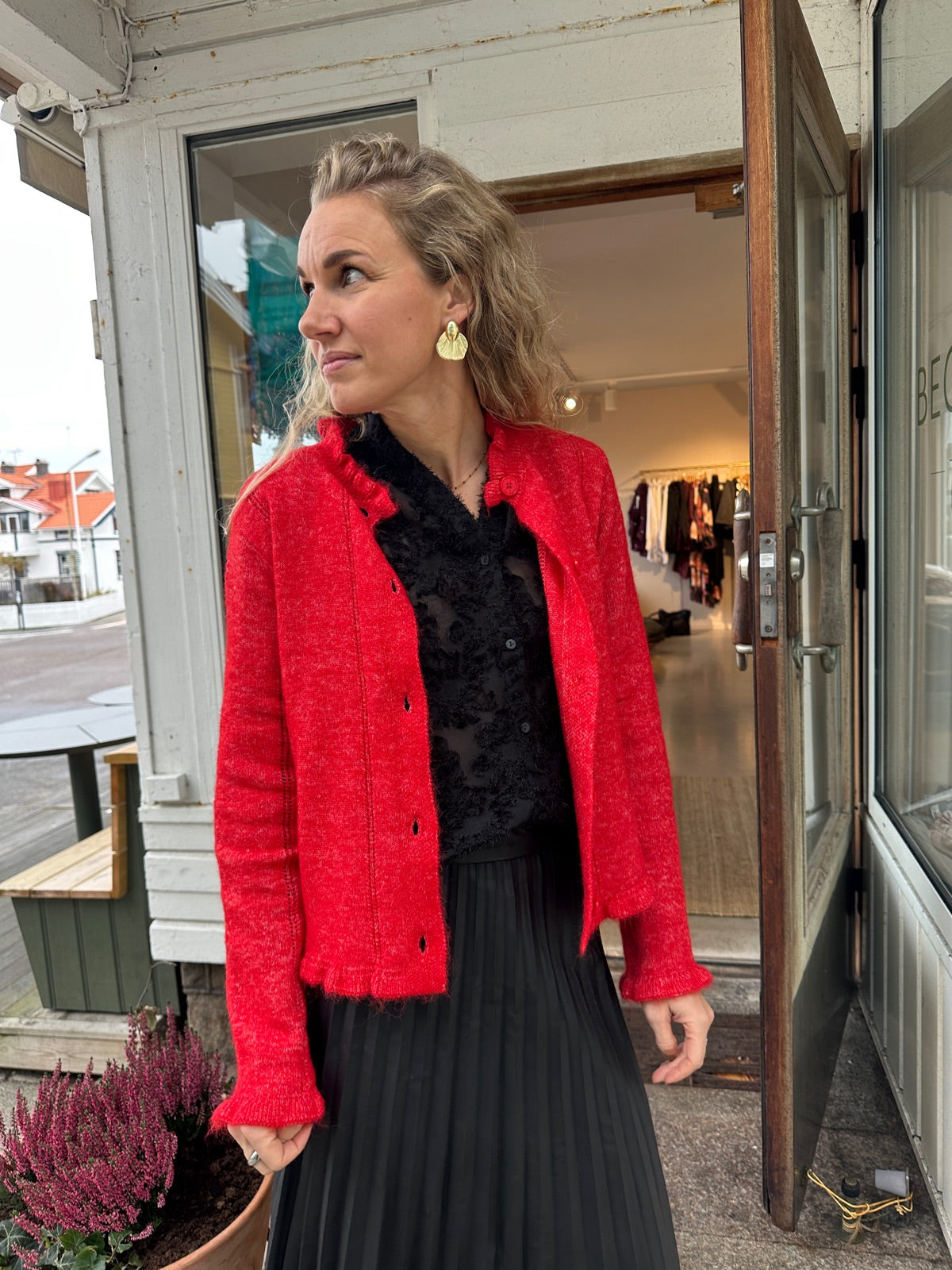 Pcjasmijn Long Sleeve O Neck Knit Caridgan Goji Berry