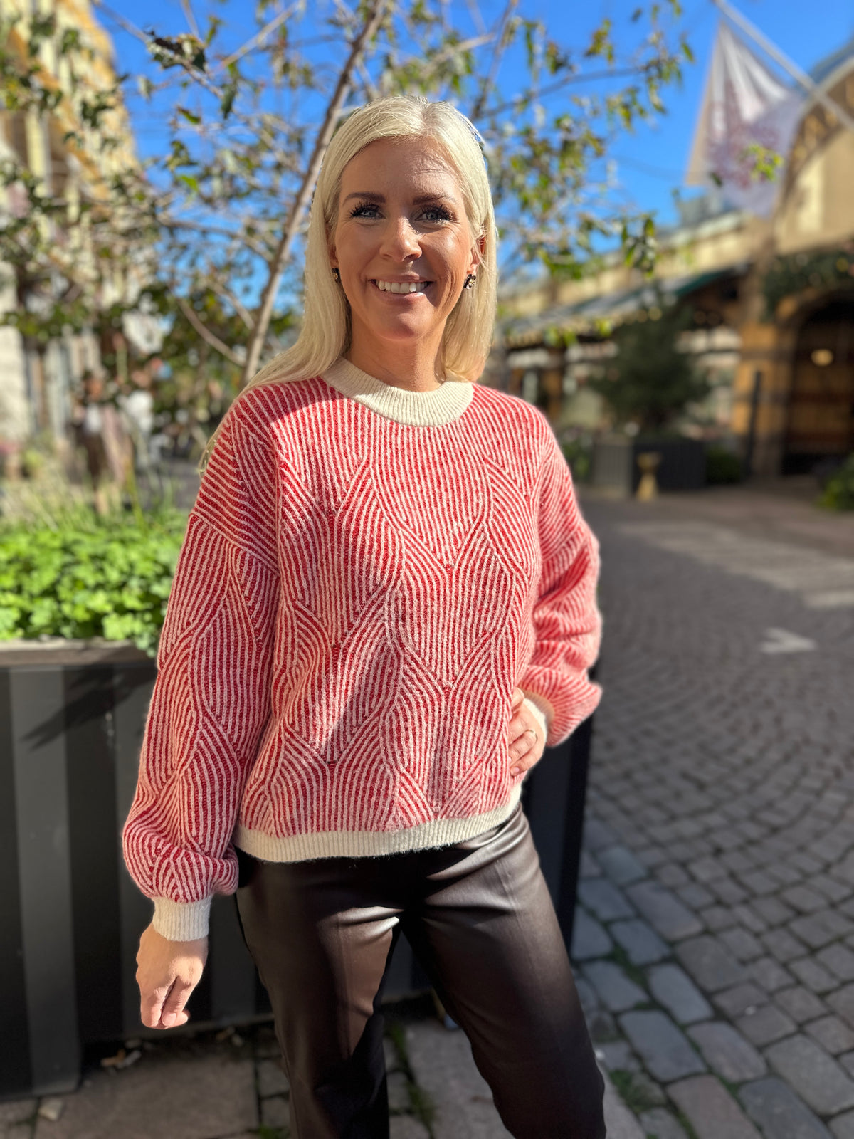 Pcjenna Long Sleeve O Neck Knit Whitecap Gray Goji Berry