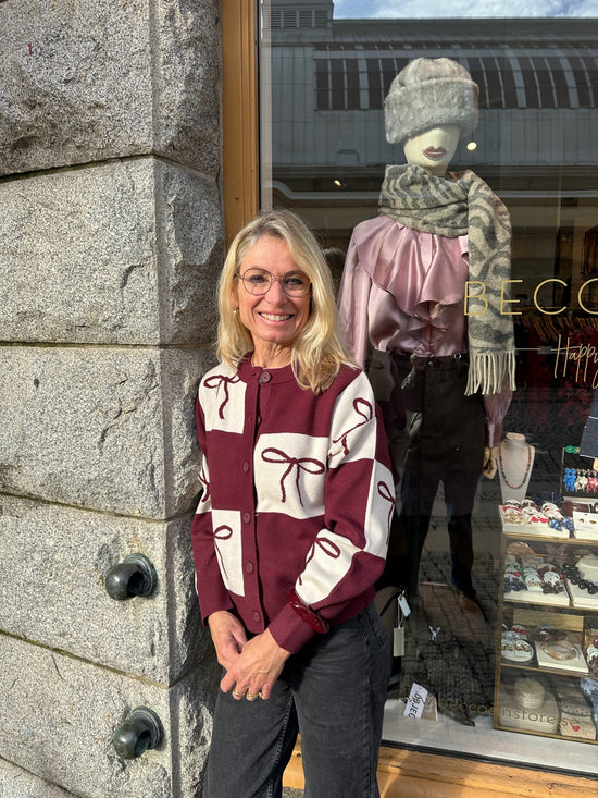 Pcjette Xmas Long Sleeve O Neck Knit Cardigan Tawny Port Bow