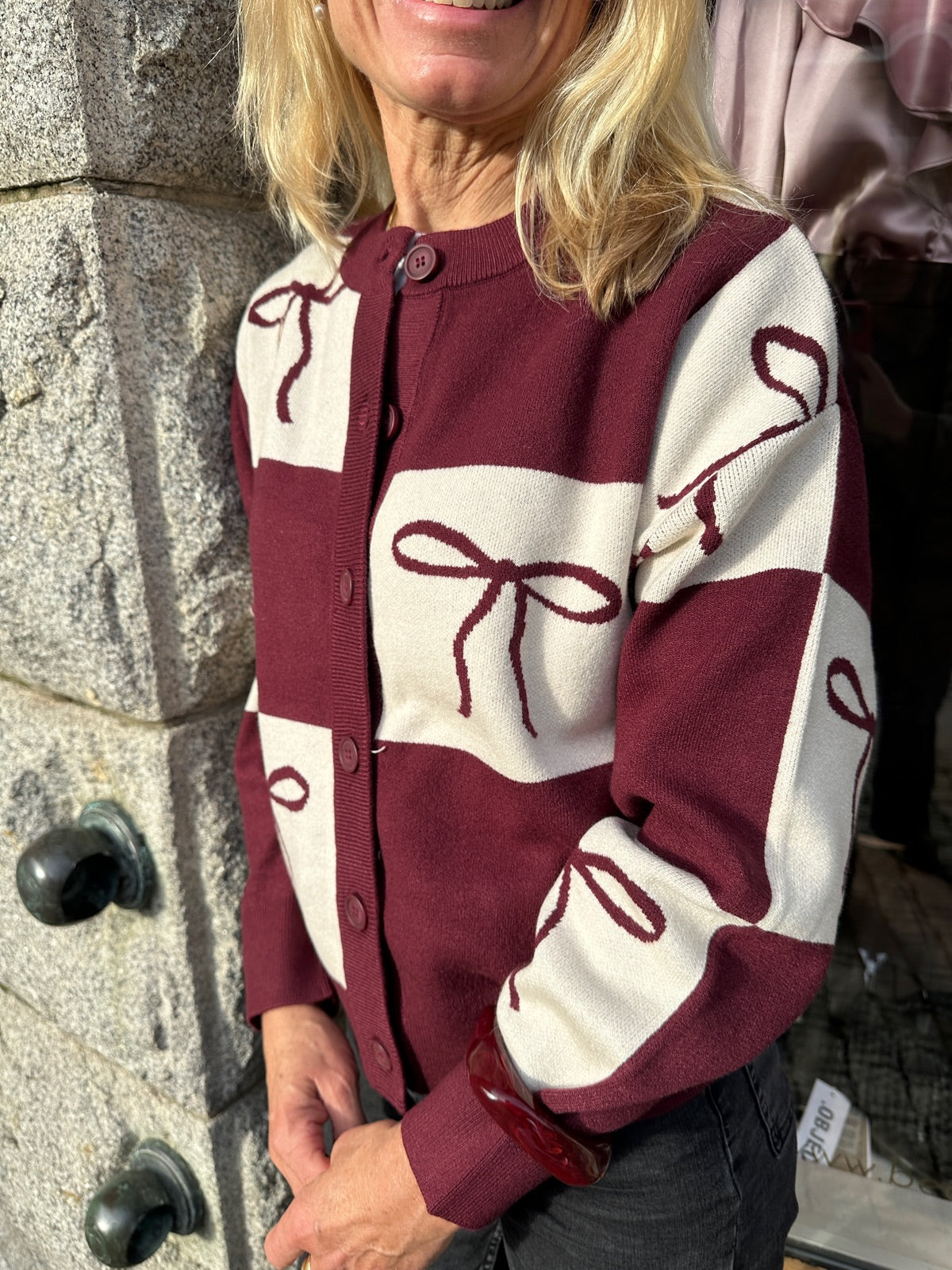 Pcjette Xmas Long Sleeve O Neck Knit Cardigan Tawny Port Bow