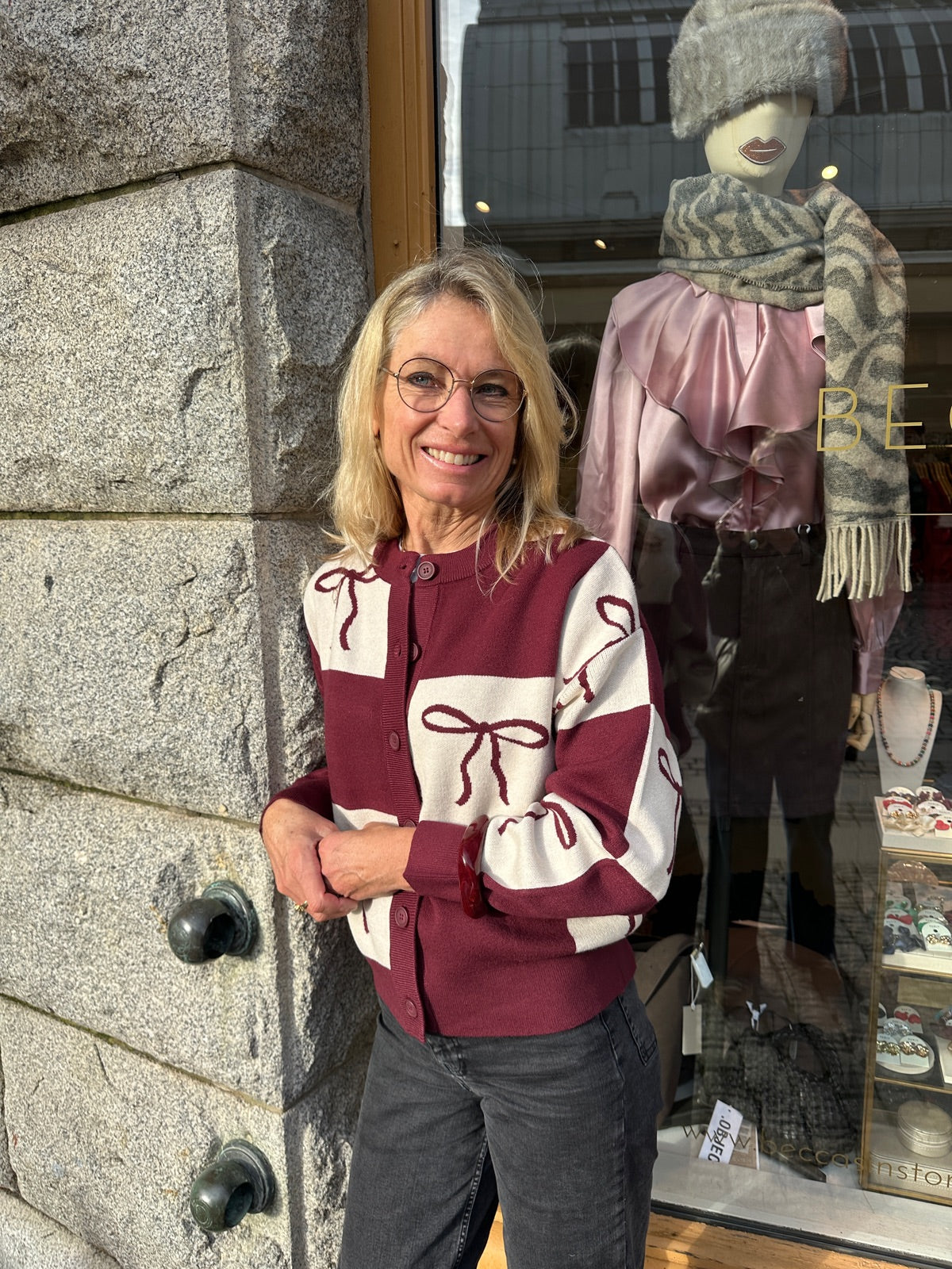 Pcjette Xmas Long Sleeve O Neck Knit Cardigan Tawny Port Bow