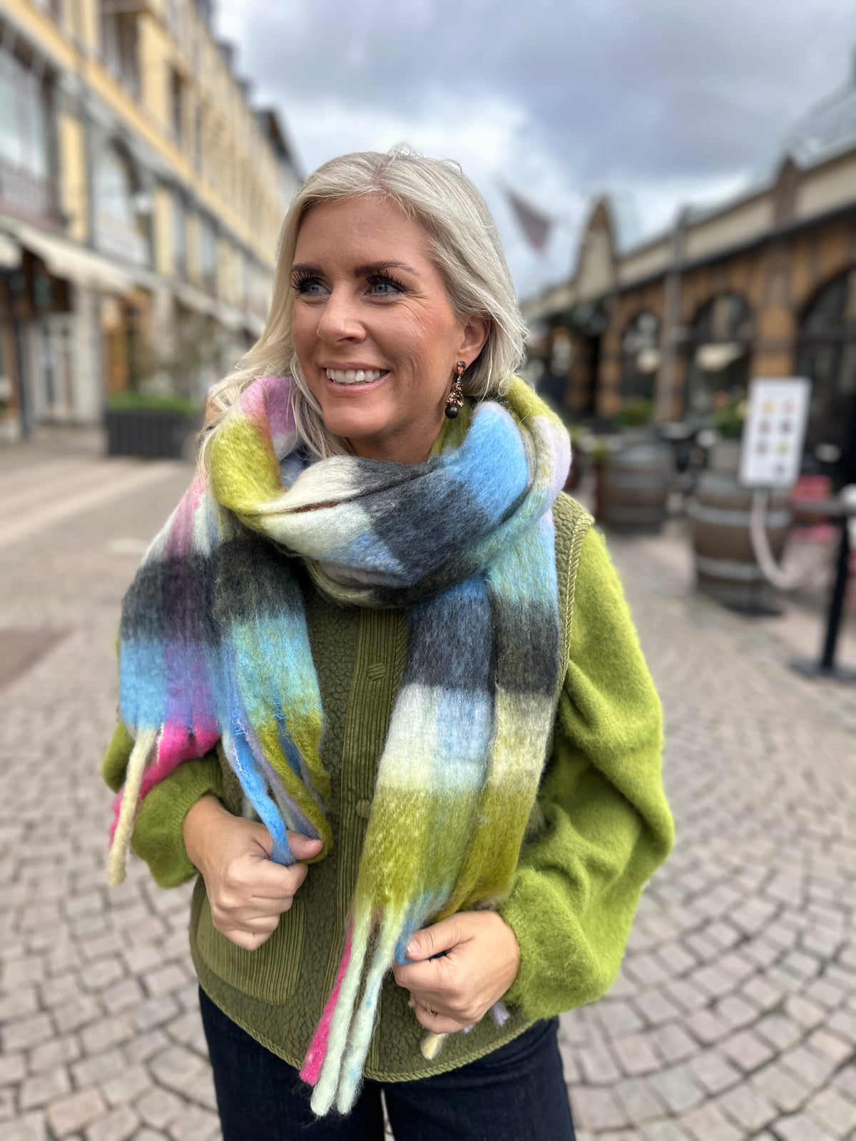 Pcjikka Long Scarf Azure Blue Check