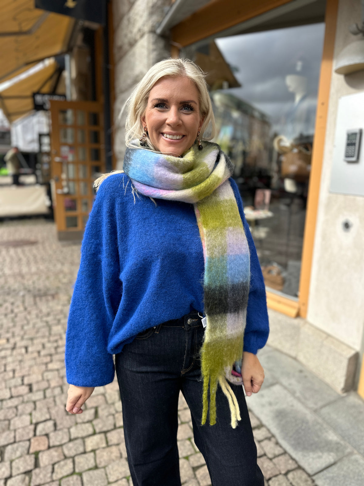 Pcjikka Long Scarf Azure Blue Check