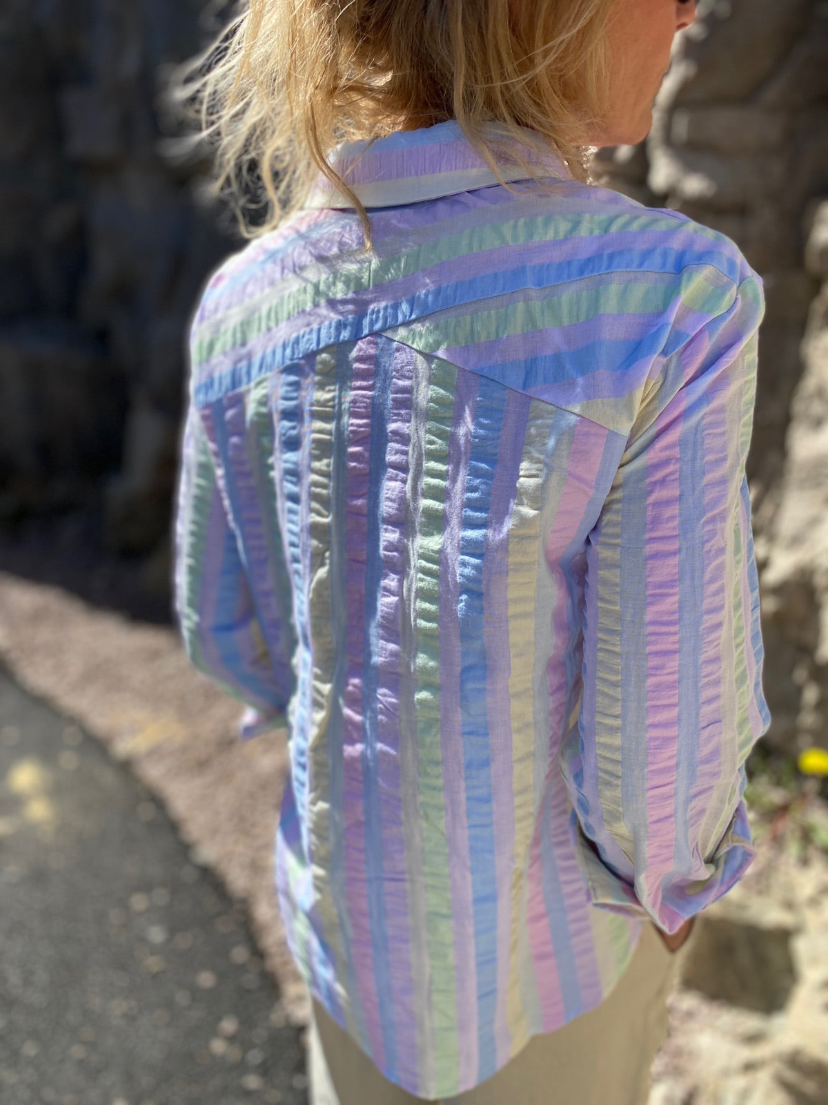 Pckaitlyn Long Sleeve Relaxed Shirt Pink Lady Multi Stipes