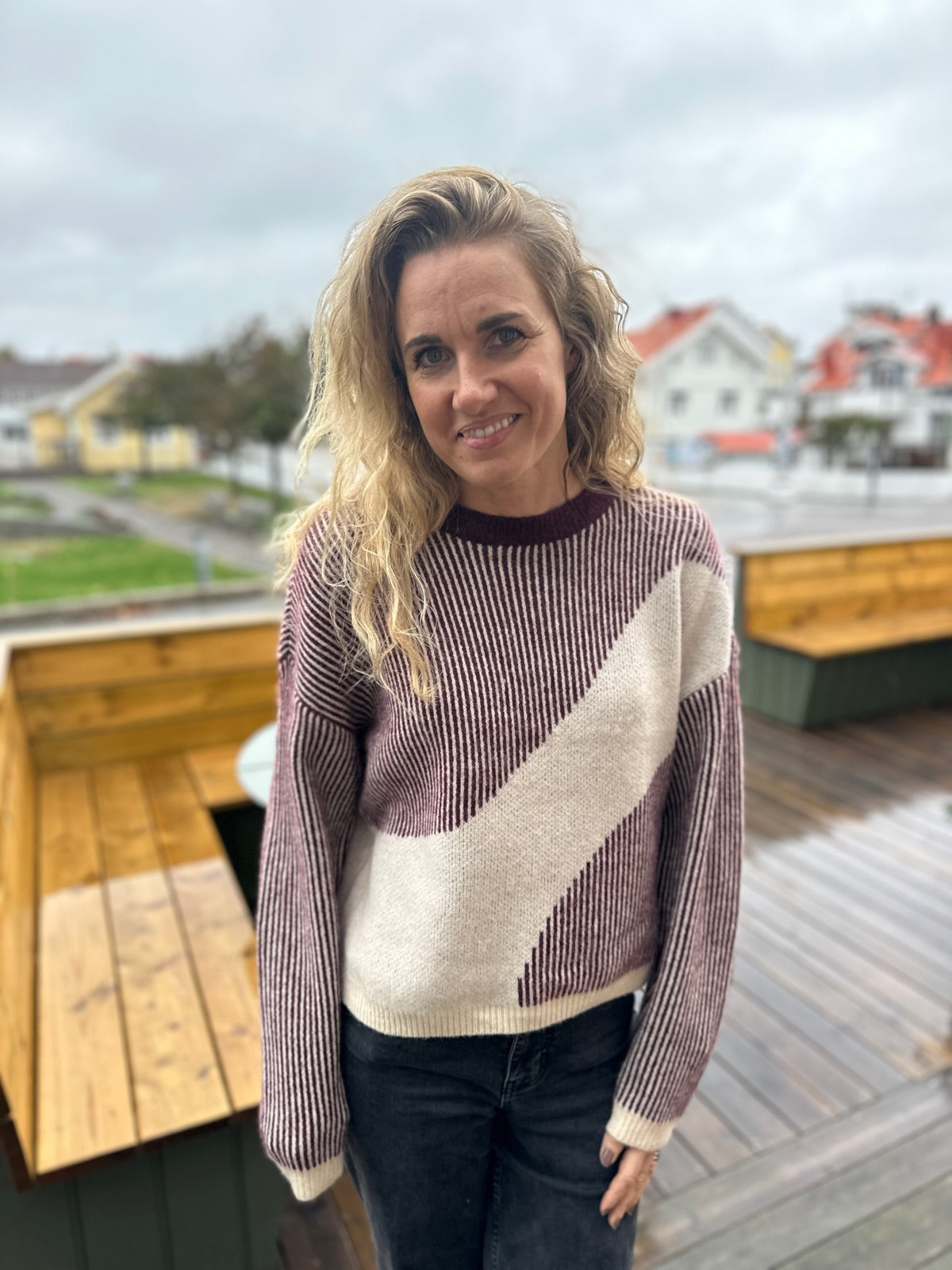 Pclinna O Neck Loose Knit Pwp Tawny Port Birch