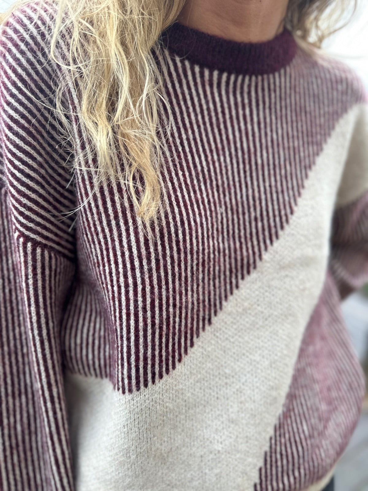 Pclinna O Neck Loose Knit Pwp Tawny Port Birch