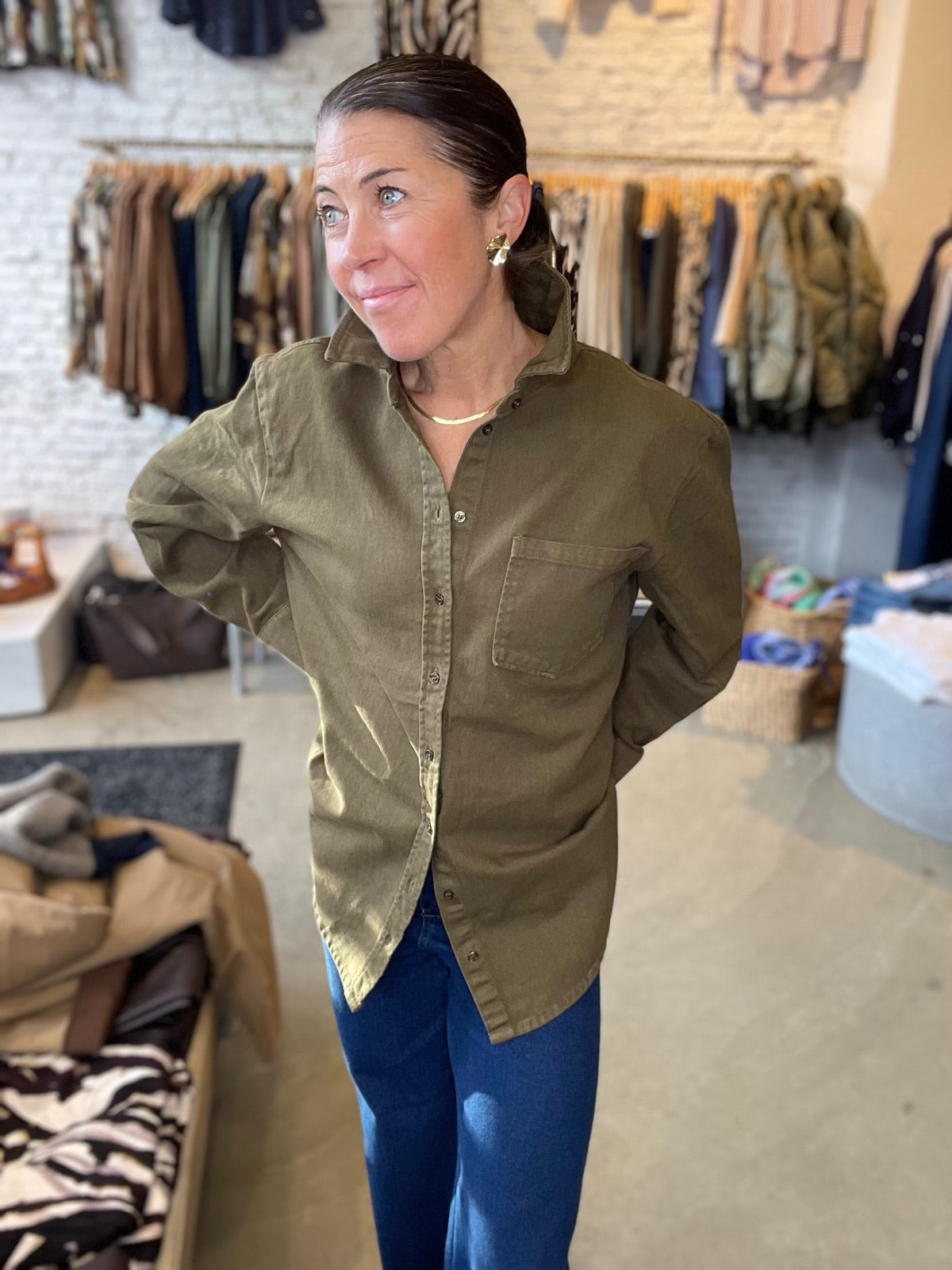 Pcmaisie Long Sleeve Denim Shirt Military Olive