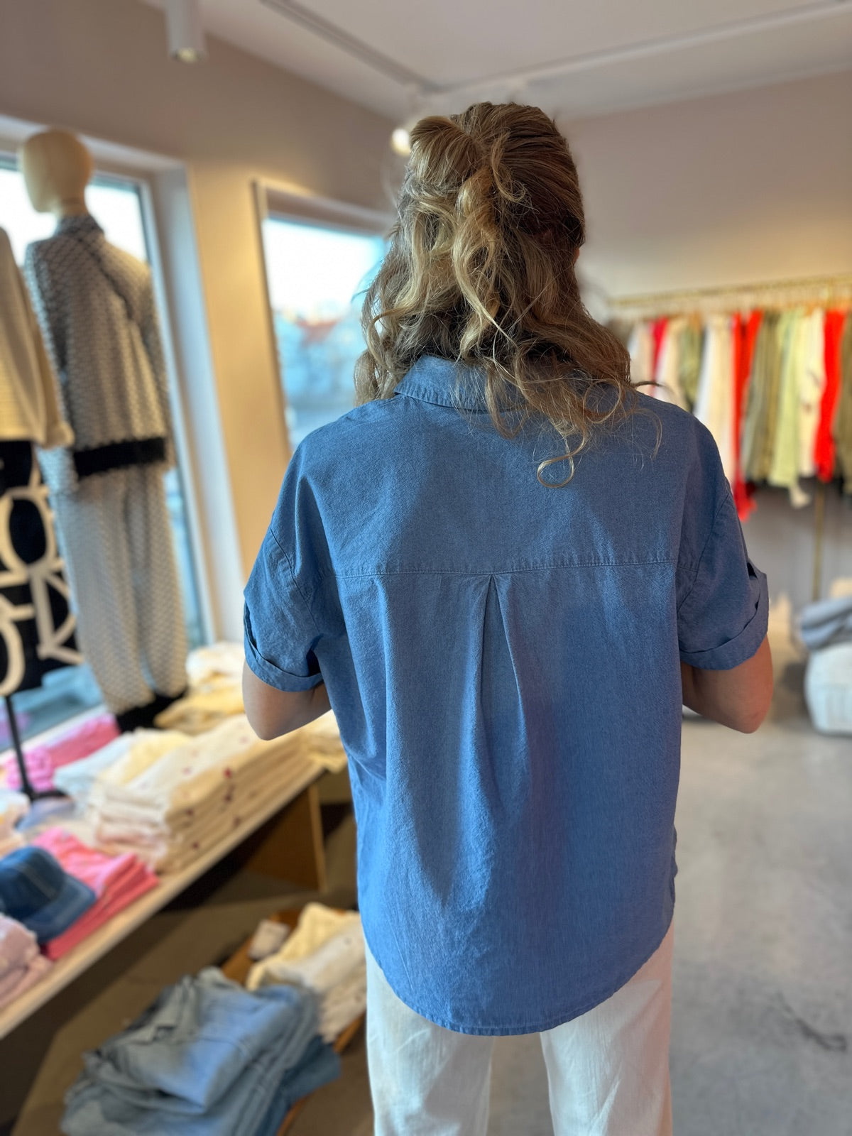 Pcmia Short Sleeve Denim Shirt Mm Light Blue Denim