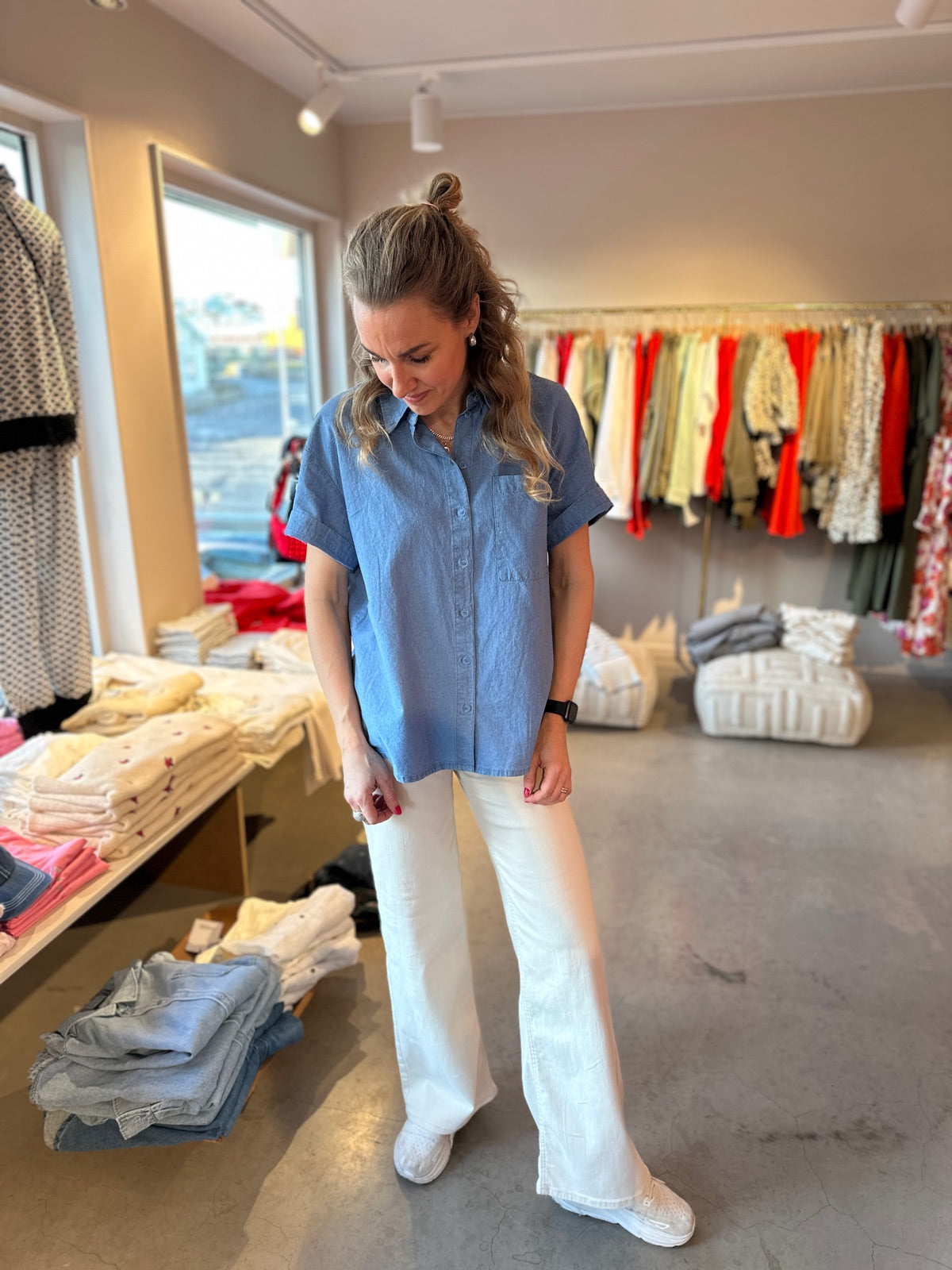 Pcmia Short Sleeve Denim Shirt Mm Light Blue Denim
