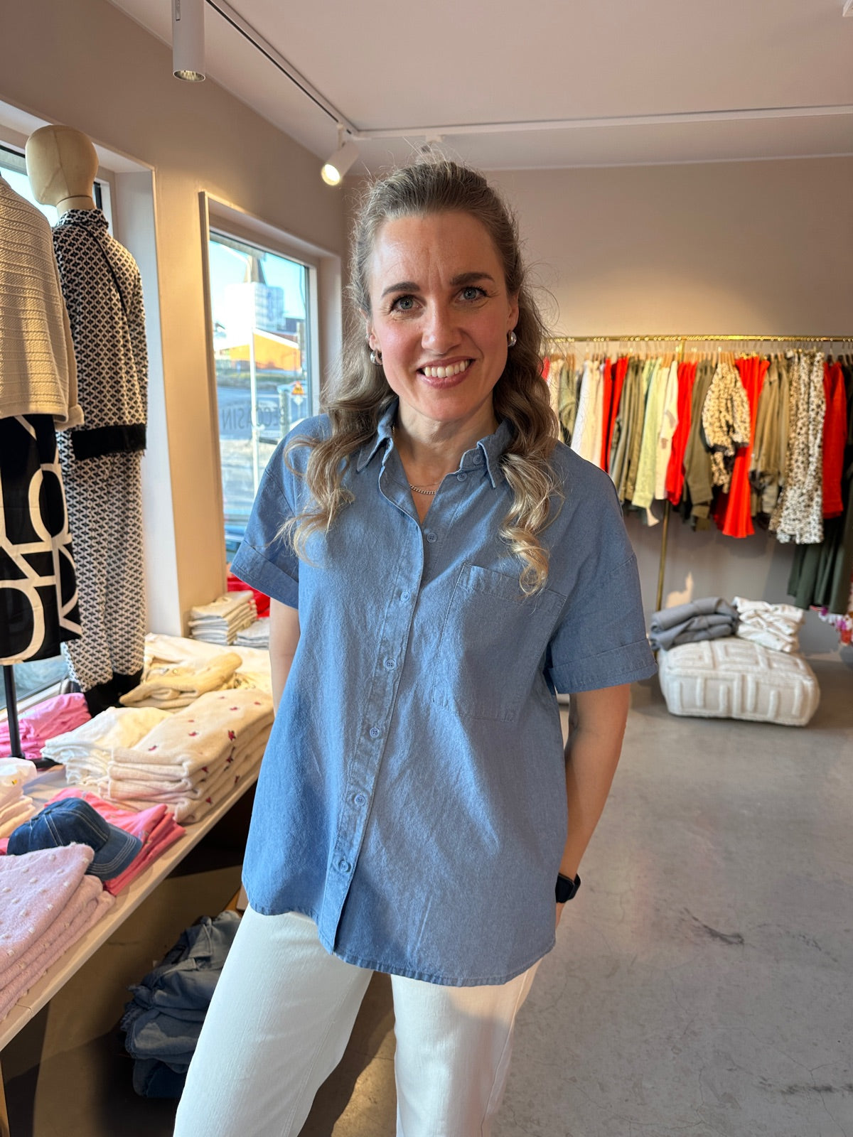 Pcmia Short Sleeve Denim Shirt Mm Light Blue Denim