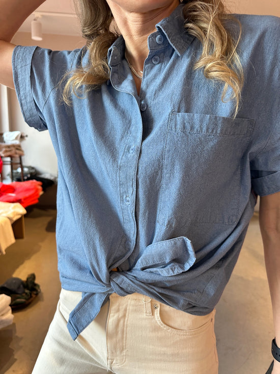 Pcmia Short Sleeve Denim Shirt Mm Light Blue Denim
