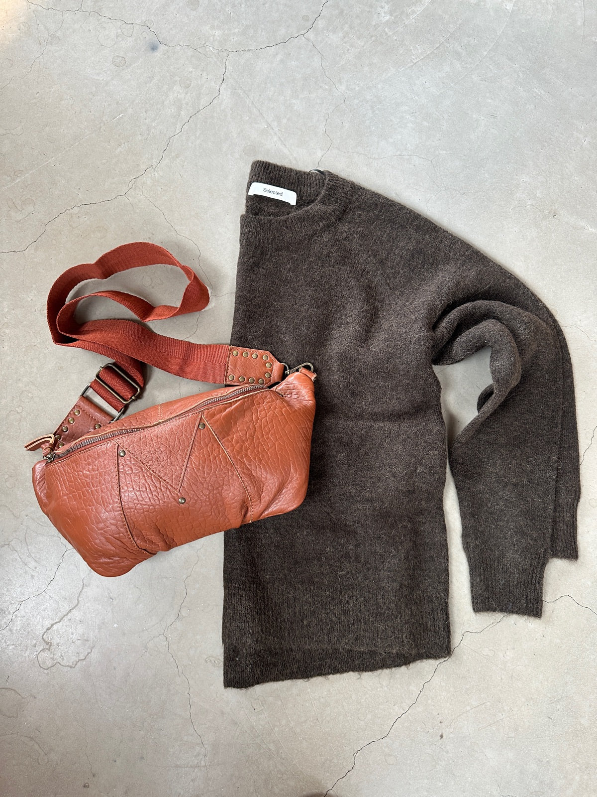 Pcmilla Leather Bumbag Whiskey Brown Bubble