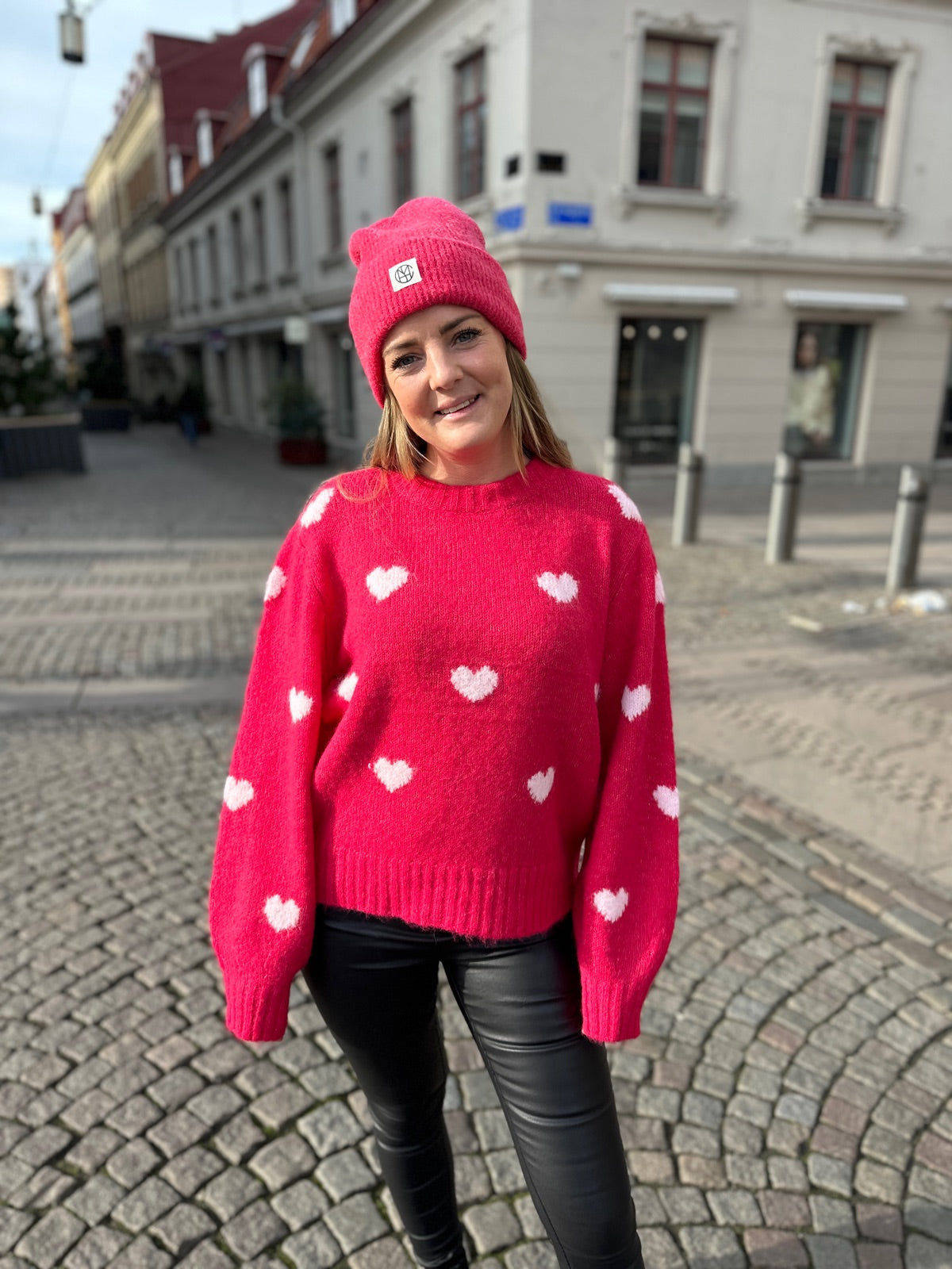 Pcrina Long Sleeve O Neck Heart Knit Rose Red Ballerina Hearts